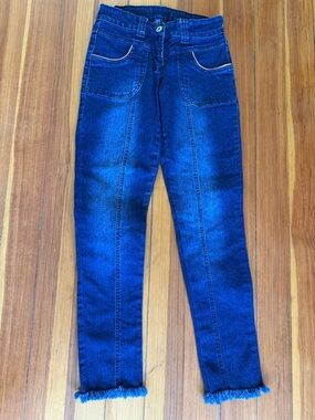 High-Rise Skinny Jeans in Deep Blue with Frayed Hem